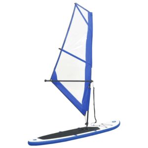 vidaXL Stand Up Paddleboard Set mit Segel Tragetasche Aufblasbar SUP Paddle Paddling Board Paddelbrett Surfboard Windsurf Rigg Blau Weiß