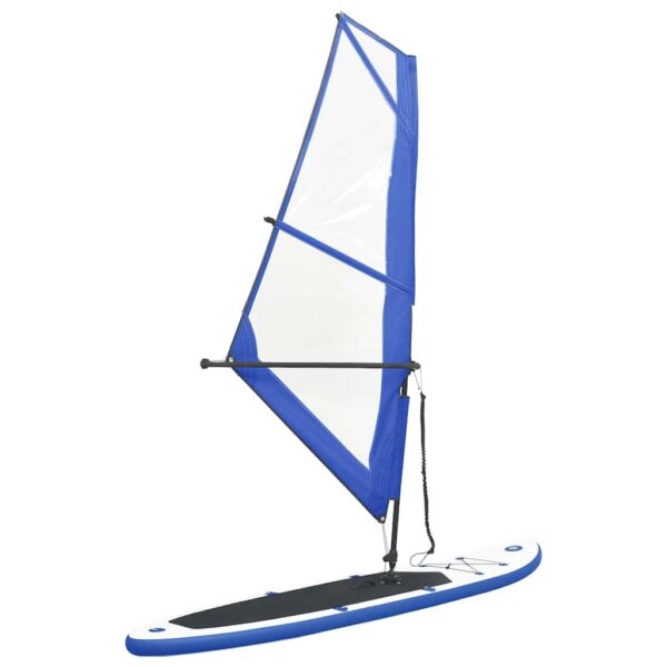 vidaXL Stand Up Paddleboard Set mit Segel Tragetasche Aufblasbar SUP Paddle Paddling Board Paddelbrett Surfboard Windsurf Rigg Blau Weiß