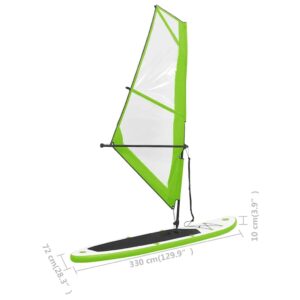 vidaXL Stand Up Paddleboard Set Aufblasbar mit Segel Tragetasche SUP Board Surfbrett Surfboard Paddling ISUP Grün Weiß 330x72x10cm - Image 2