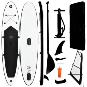 vidaXL Stand Up Paddleboard Set Aufblasbar mit Segel Tragetasche SUP Board Surfbrett Surfboard Paddling ISUP Schwarz Weiß 330x72x10cm
