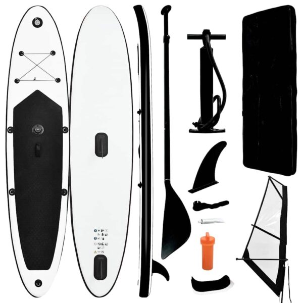 vidaXL Stand Up Paddleboard Set Aufblasbar mit Segel Tragetasche SUP Board Surfbrett Surfboard Paddling ISUP Schwarz Weiß 330x72x10cm