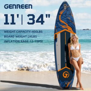 GENREEN (Extra Groß) Stand up Paddle Board für Aller Fähigkeitsniveaus, 335x86cm Aufblasbare Paddleboard für Adults mit Allem Zubehör, SUP Board mit Cam Halterung, 3 Finnen (Ocean Blue W/Kayak Seat) - Image 4