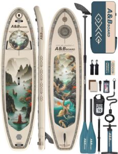 ABBOARD Stand Up Paddling Board Aufblasbar 335cm - Standup Paddle Board mit Premium Zubehör Getränkehalter,SUP Board 200kg Tragkraft für 2 Personen Familien Anfänger