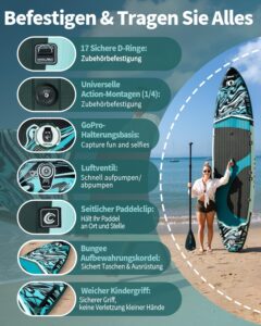 COOLCAA Mermaid SUP Board, 350cm (Extra Groß) Stand Up Paddling Board, Aufblasbares Stand-Up Paddle Board mit 86cm Extra Breit, Fishing Paddleboard mit Zubehör & Tragetasche für Adults, 210 kg - Image 6