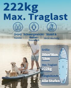 COOLCAA Mermaid SUP Board, 350cm (Extra Groß) Stand Up Paddling Board, Aufblasbares Stand-Up Paddle Board mit 86cm Extra Breit, Fishing Paddleboard mit Zubehör & Tragetasche für Adults, 210 kg - Image 3
