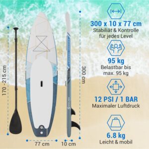 Capital Sports Aufblasbares SUP Board Set, All-Rounder SUP Board mit Aluminium Paddel, Stand Up Paddling Board für Kinder & Erwachsene, Paddle Board Aufblasbar mit Tasche & Pumpe, 305cm/10ft - Image 6