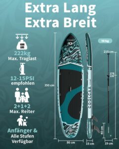 COOLCAA Mermaid SUP Board, 350cm (Extra Groß) Stand Up Paddling Board, Aufblasbares Stand-Up Paddle Board mit 86cm Extra Breit, Fishing Paddleboard mit Zubehör & Tragetasche für Adults, 210 kg - Image 2