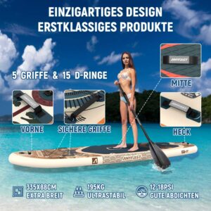 ANYFAST Inflatable Stand Up Paddle Board for Fishing - 11 x 35 Inch Wide, Ultra Stable, with Pump, Camera Mount, Children's Handle, Leash, Backpack and Accessories for Teenagers/Adults (Classic - Image 2