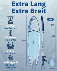 COOLCAA Mermaid SUP Board, 350cm (Extra Groß) Stand Up Paddling Board, Aufblasbares Stand-Up Paddle Board mit 86cm Extra Breit, Fishing Paddleboard mit Zubehör & Tragetasche für Adults, 210 kg - Image 2