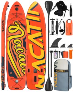 NACATIN 366cm (12ft) aufblasbares SUP Board mit Sitz, breites 91cm (36in) Stand Up Paddling Board für Erwachsene & Familie, mit Einzel-/Doppelpaddel, Kajaksitz, stabiles breites Deck für Anfänger