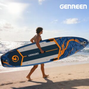 GENREEN (Extra Groß) Stand up Paddle Board für Aller Fähigkeitsniveaus, 335x86cm Aufblasbare Paddleboard für Adults mit Allem Zubehör, SUP Board mit Cam Halterung, 3 Finnen (Ocean Blue W/Kayak Seat) - Image 6