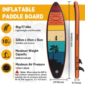 ALLPICK Premium SUP Board Set, Stand Up Paddling Board Aufblasbar, Mit Universal Kamerahalterung, Komplettes Zubehör, Verstellbares Paddel, Anfänger und Fortgeschrittene, 150kg/180kg, OrangeAbendröte - Image 4