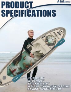 ABBOARD Stand Up Paddling Board Aufblasbar 335cm - Standup Paddle Board mit Premium Zubehör Getränkehalter,SUP Board 200kg Tragkraft für 2 Personen Familien Anfänger - Image 2