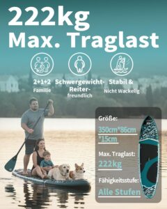 COOLCAA Mermaid SUP Board, 350cm (Extra Groß) Stand Up Paddling Board, Aufblasbares Stand-Up Paddle Board mit 86cm Extra Breit, Fishing Paddleboard mit Zubehör & Tragetasche für Adults, 210 kg - Image 3
