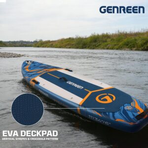 GENREEN (Extra Groß) Stand up Paddle Board für Aller Fähigkeitsniveaus, 335x86cm Aufblasbare Paddleboard für Adults mit Allem Zubehör, SUP Board mit Cam Halterung, 3 Finnen (Ocean Blue W/Kayak Seat) - Image 8
