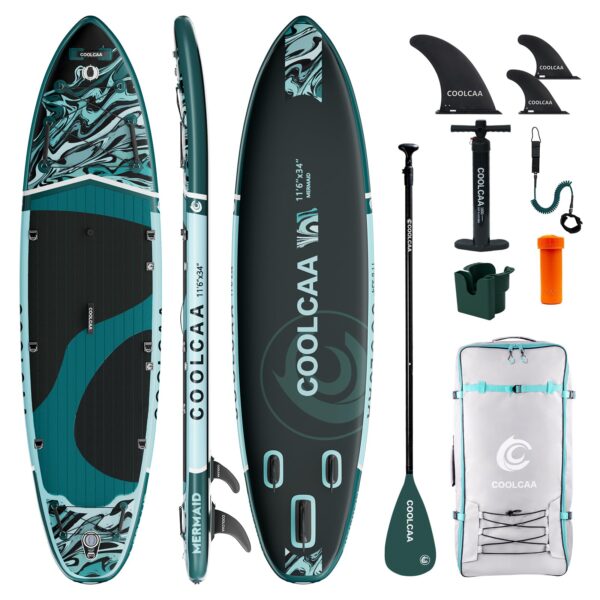 COOLCAA Mermaid SUP Board, 350cm (Extra Groß) Stand Up Paddling Board, Aufblasbares Stand-Up Paddle Board mit 86cm Extra Breit, Fishing Paddleboard mit Zubehör & Tragetasche für Adults, 210 kg