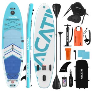 Paddleboards für Erwachsene, NACATIN Aufblasbares Stand Up Paddle Board mit 10'6" SUP Paddleboard, verstellbarem Paddel, Pumpe, Rucksack, Trockensack, ideal für alle Könnerstufen