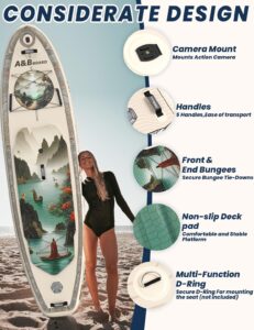 ABBOARD Stand Up Paddling Board Aufblasbar 335cm - Standup Paddle Board mit Premium Zubehör Getränkehalter,SUP Board 200kg Tragkraft für 2 Personen Familien Anfänger - Image 6