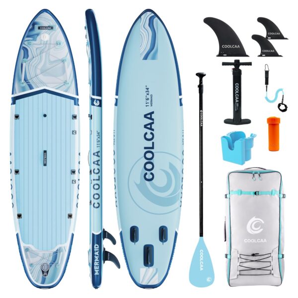 COOLCAA Mermaid SUP Board, 350cm (Extra Groß) Stand Up Paddling Board, Aufblasbares Stand-Up Paddle Board mit 86cm Extra Breit, Fishing Paddleboard mit Zubehör & Tragetasche für Adults, 210 kg