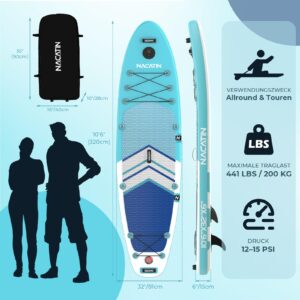 Paddleboards für Erwachsene, NACATIN Aufblasbares Stand Up Paddle Board mit 10'6" SUP Paddleboard, verstellbarem Paddel, Pumpe, Rucksack, Trockensack, ideal für alle Könnerstufen - Image 6