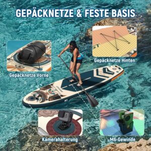 ANYFAST Stand Up Paddleboard, Inflatable, 3.35m x 89cm, 204kg Capacity, Wide, Ultra Stable, Non-Slip, with Pump, Camera Mount, Kid Handle, Leash, Backpack, Accessories (Grün-Ägypten) - Image 7