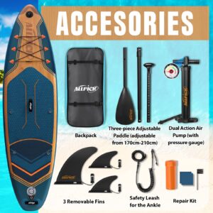 ALLPICK Premium SUP Board Set, Stand Up Paddling Board Aufblasbar, Mit Universal Kamerahalterung, Komplettes Zubehör, Verstellbares Paddel, Anfänger und Fortgeschrittene, 180kg Marineblau - Image 6