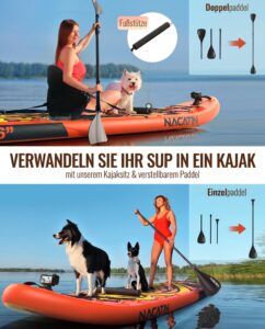 NACATIN 366cm (12ft) aufblasbares SUP Board mit Sitz, breites 91cm (36in) Stand Up Paddling Board für Erwachsene & Familie, mit Einzel-/Doppelpaddel, Kajaksitz, stabiles breites Deck für Anfänger - Image 3