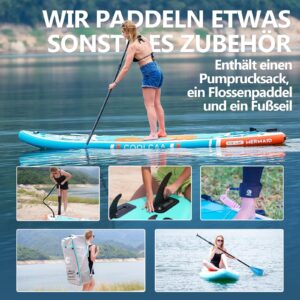 Premium SUP Board Set, Stand Up Paddling Board Aufblasbar mit Flossen, Knochleine, SUP Pump, Paddel, Sup-Rucksack, Für Erwachsene und Aller Könnensstufen, Belastbar bis 210 kg - Image 3