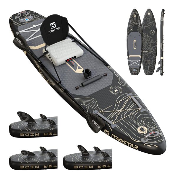 iTAOSTAR A02A 35" Extra Wide Paddle Board, Stand Up Paddle Board with Seat, Stable Wide Inflatable Paddle Boards for Adults/Family/Youth of All Skill Levels