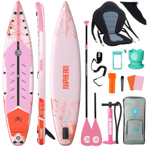 Niphean 380 cm Stand Up Paddling Board, 280 kg Tragfähigkeit Touring SUP Board mit Komplettem SUP-Zubehör&Kickpad, Stabiles Inflatable Paddle Board for Adults Racing-Surfing (Anfängerfreundlich)