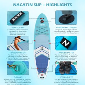 Paddleboards für Erwachsene, NACATIN Aufblasbares Stand Up Paddle Board mit 10'6" SUP Paddleboard, verstellbarem Paddel, Pumpe, Rucksack, Trockensack, ideal für alle Könnerstufen - Image 3
