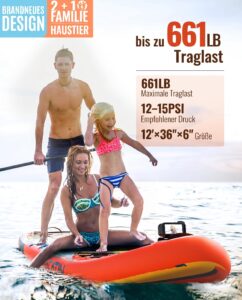 NACATIN 366cm (12ft) aufblasbares SUP Board mit Sitz, breites 91cm (36in) Stand Up Paddling Board für Erwachsene & Familie, mit Einzel-/Doppelpaddel, Kajaksitz, stabiles breites Deck für Anfänger - Image 4