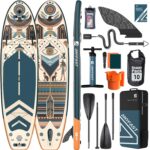 ANYFAST Stand Up Paddleboard, Inflatable, 3.35m x 89cm, 204kg Capacity, Wide, Ultra Stable, Non-Slip, with Pump, Camera Mount, Kid Handle, Leash, Backpack, Accessories (Grün-Ägypten)