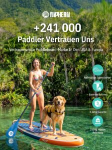 Niphean (Extra Groß) Stand Up Paddling Board, SUP für 2+1 Personen/Familien, SUP Board mit (Anfängergeeignet) StabilTrac Finne, Wasserdichte Handyhülle, Stand Up Paddle Board for Adults, Geschenkideen - Image 3