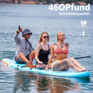 Premium SUP Board Set, Stand Up Paddling Board Aufblasbar mit Flossen, Knochleine, SUP Pump, Paddel, Sup-Rucksack, Für Erwachsene und Aller Könnensstufen, Belastbar bis 210 kg - Image 6