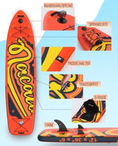 NACATIN 366cm (12ft) aufblasbares SUP Board mit Sitz, breites 91cm (36in) Stand Up Paddling Board für Erwachsene & Familie, mit Einzel-/Doppelpaddel, Kajaksitz, stabiles breites Deck für Anfänger - Image 5