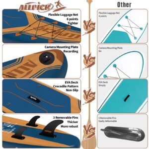 ALLPICK Premium SUP Board Set, Stand Up Paddling Board Aufblasbar, Mit Universal Kamerahalterung, Komplettes Zubehör, Verstellbares Paddel, Anfänger und Fortgeschrittene, 180kg Marineblau - Image 5