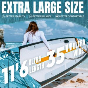 ATPROSS 350x89x15cm Inflatable Paddle Board, 200kg Extra Wide Stand Up Paddleboard for Adults with Premium SUP Accessories Kit & Backpack, Blow Up Kayak Non-Slip Stable Deck Boat for Yoga Fishing Surf - Image 3