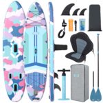 ZLX 350cm Extra Groß Stand Up Paddle Board mit Sitz Große Tragfähigkeit 550LB Inflatable SUP Board für Erwachsene Anfängerfreundlich Stabiles Anti-Rutsch-Deck