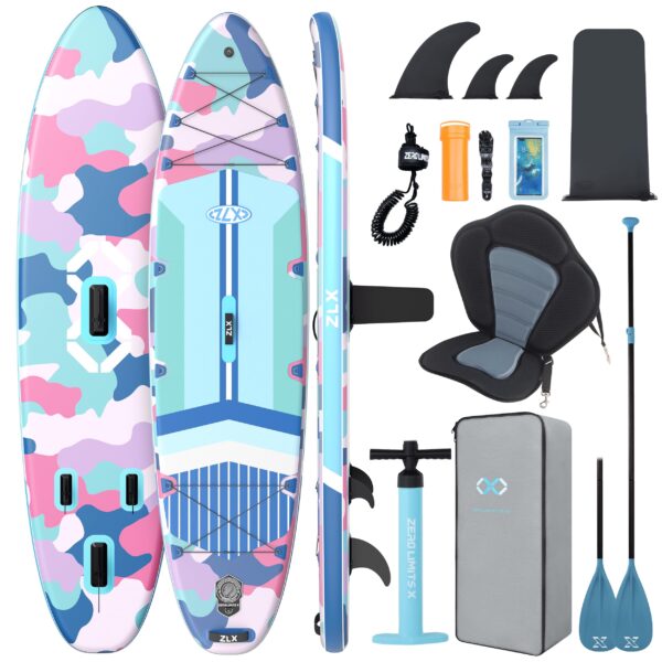 ZLX 350cm Extra Groß Stand Up Paddle Board mit Sitz Große Tragfähigkeit 550LB Inflatable SUP Board für Erwachsene Anfängerfreundlich Stabiles Anti-Rutsch-Deck