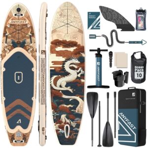 ANYFAST Inflatable Stand Up Paddle Board for Fishing - 11 x 35 Inch Wide, Ultra Stable, with Pump, Camera Mount, Children's Handle, Leash, Backpack and Accessories for Teenagers/Adults (Classic