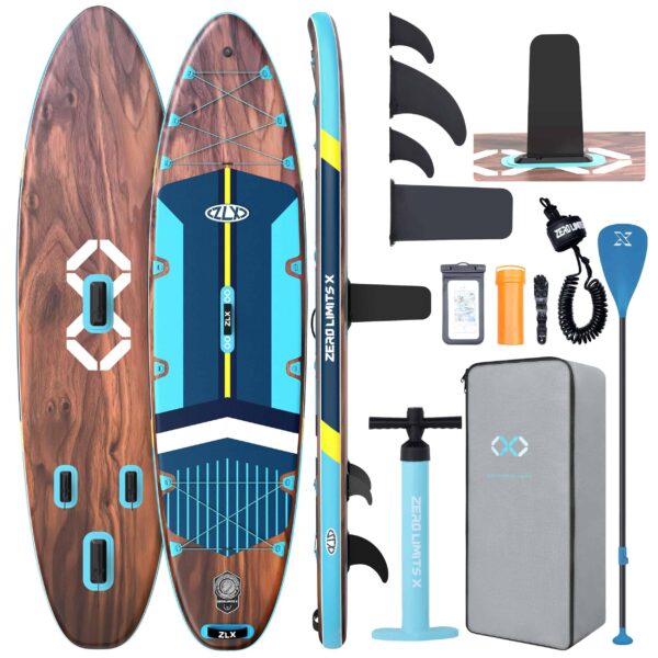 ZLX 350cm Extra Groß Stand Up Paddle Board mit Sitz Große Tragfähigkeit 550LB Inflatable SUP Board für Erwachsene Anfängerfreundlich Stabiles Anti-Rutsch-Deck (Schwarz-2)