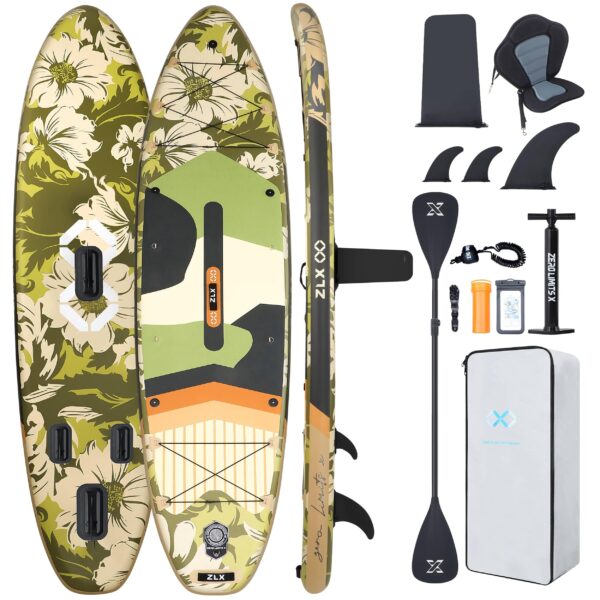 ZLX SUP Board 350cm Extra Groß, Stand Up Paddling Board Aufblasbar mit Sitz, 550LB Tragfähigkeit, Stabil Anfängerfreundlich, Anti-Rutsch-Deck, Stand Up Paddle Board Zubehör Set
