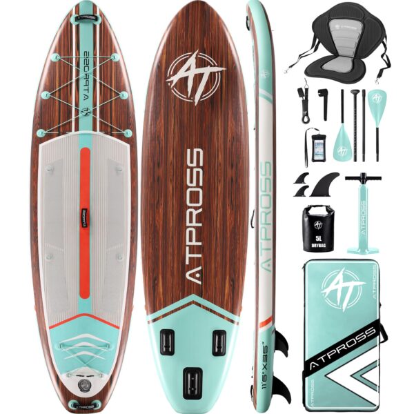 ATPROSS 350x89x15cm Inflatable Paddle Board, 200kg Extra Wide Stand Up Paddleboard for Adults with Premium SUP Accessories Kit & Backpack, Blow Up Kayak Non-Slip Stable Deck Boat for Yoga Fishing Surf