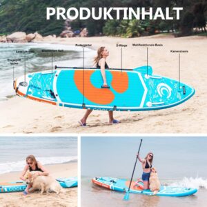 Premium SUP Board Set, Stand Up Paddling Board Aufblasbar mit Flossen, Knochleine, SUP Pump, Paddel, Sup-Rucksack, Für Erwachsene und Aller Könnensstufen, Belastbar bis 210 kg - Image 2