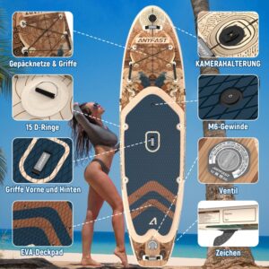ANYFAST Inflatable Stand Up Paddle Board for Fishing - 11 x 35 Inch Wide, Ultra Stable, with Pump, Camera Mount, Children's Handle, Leash, Backpack and Accessories for Teenagers/Adults (Classic - Image 3