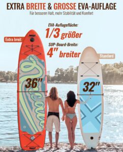 NACATIN 366cm (12ft) aufblasbares SUP Board mit Sitz, breites 91cm (36in) Stand Up Paddling Board für Erwachsene & Familie, mit Einzel-/Doppelpaddel, Kajaksitz, stabiles breites Deck für Anfänger - Image 2